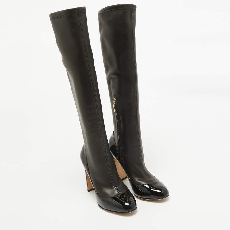 Pre Owned Dolce & Gabbana Black Patent and Leather Knee Length Boots Size 38.5