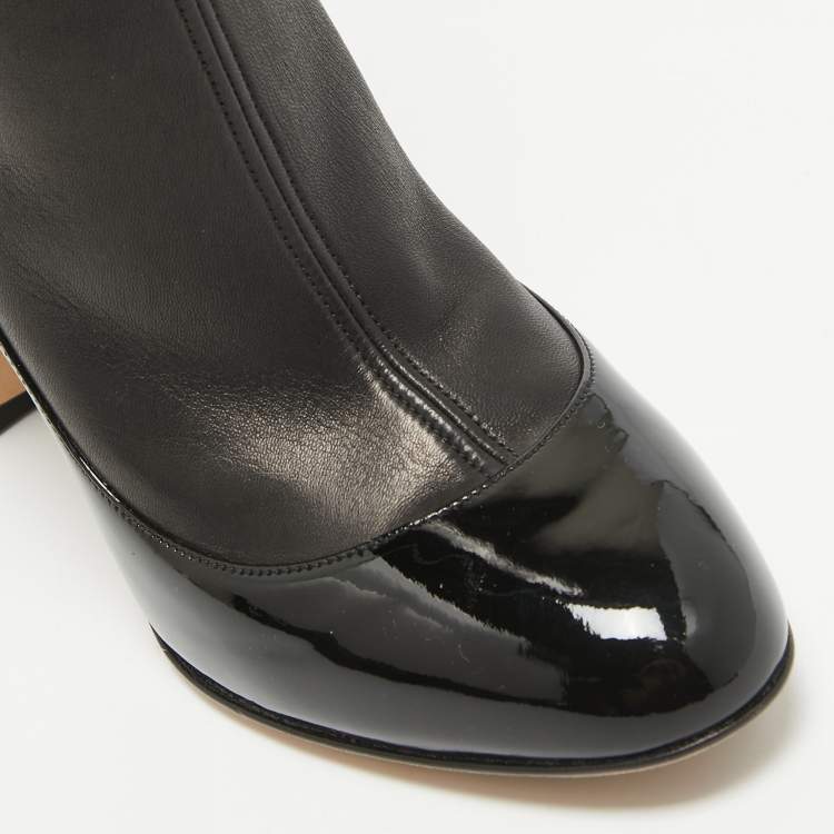 Pre Owned Dolce & Gabbana Black Patent and Leather Knee Length Boots Size 38.5