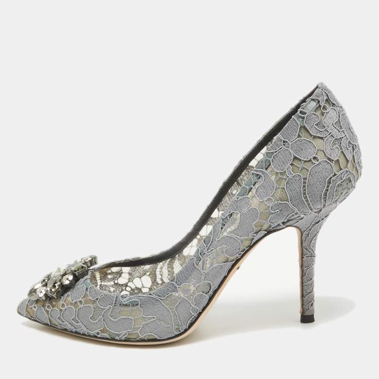 Pre Owned Dolce & Gabbana Grey Lace Bellucci Pumps Size 38