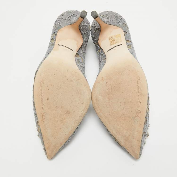 Pre Owned Dolce & Gabbana Grey Lace Bellucci Pumps Size 38