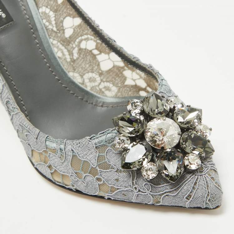 Pre Owned Dolce & Gabbana Grey Lace Bellucci Pumps Size 38
