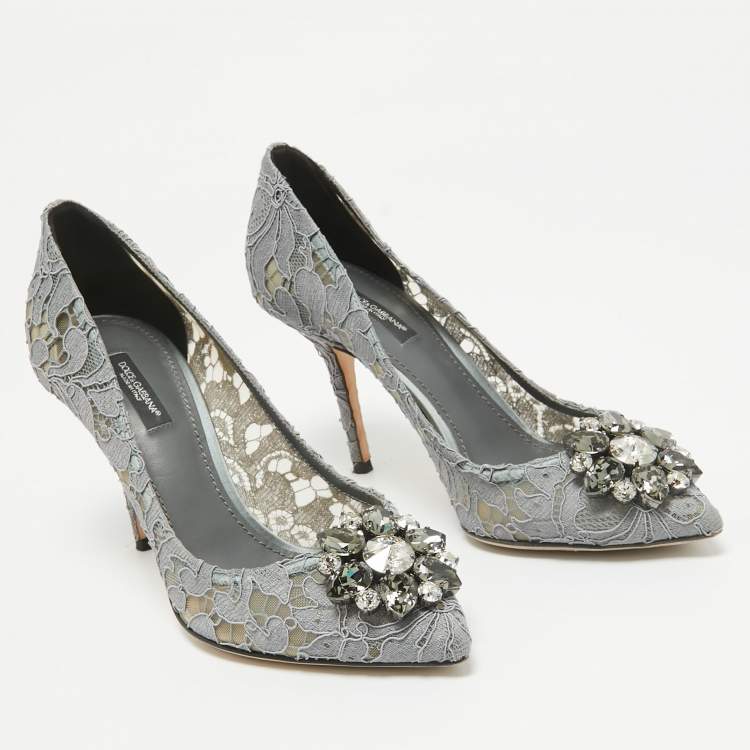 Pre Owned Dolce & Gabbana Grey Lace Bellucci Pumps Size 38