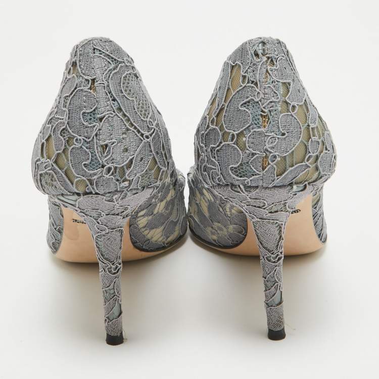 Pre Owned Dolce & Gabbana Grey Lace Bellucci Pumps Size 38