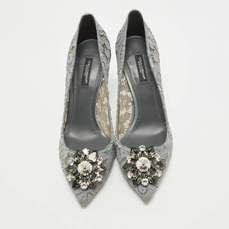 Pre Owned Dolce & Gabbana Grey Lace Bellucci Pumps Size 38