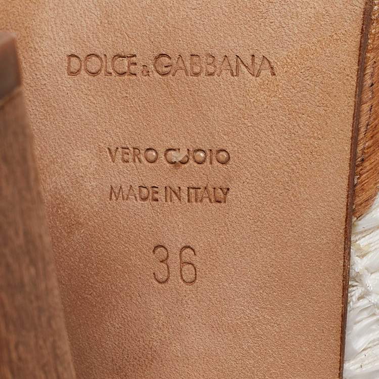 Pre Owned Dolce & Gabbana White Raffia Platform Slide Sandals Size 36