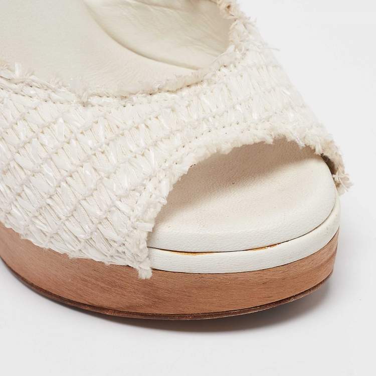 Pre Owned Dolce & Gabbana White Raffia Platform Slide Sandals Size 36
