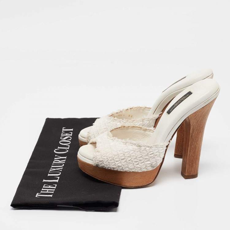 Pre Owned Dolce & Gabbana White Raffia Platform Slide Sandals Size 36