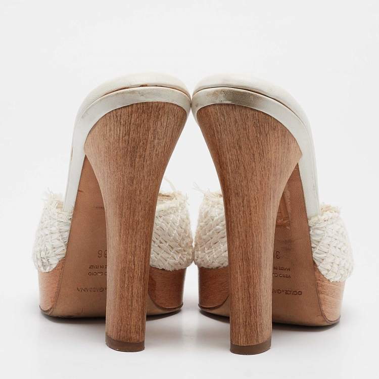 Pre Owned Dolce & Gabbana White Raffia Platform Slide Sandals Size 36