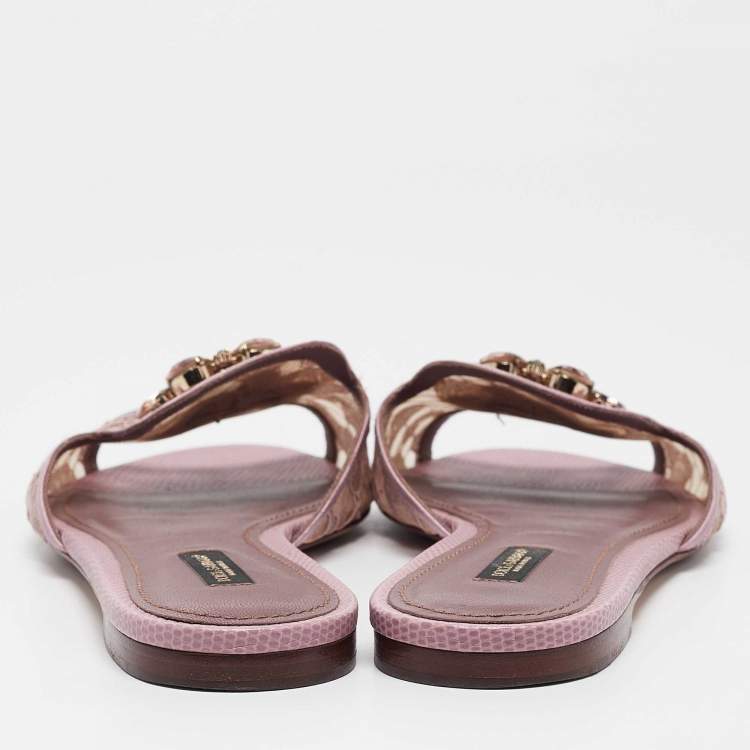 مملوكة مسبقًا Dolce & Gabbana Purple Lace Crystal Embellished Flat Slides Size 39