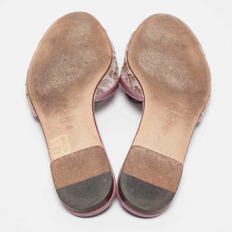 مملوكة مسبقًا Dolce & Gabbana Purple Lace Crystal Embellished Flat Slides Size 39