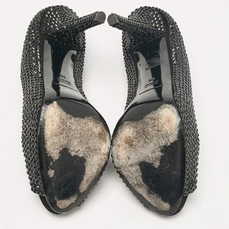 Pre Owned Dolce & Gabbana Black Suede Crystal Embellished Peep Toe Pumps Size 39