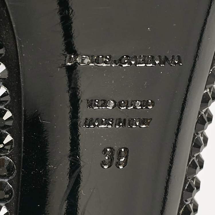 Pre Owned Dolce & Gabbana Black Suede Crystal Embellished Peep Toe Pumps Size 39