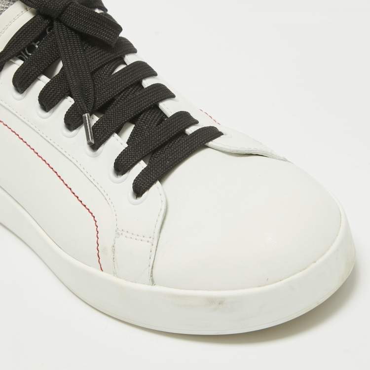 Pre Owned Dolce & Gabbana White Leather Portofino Lace Up Sneakers Size 38