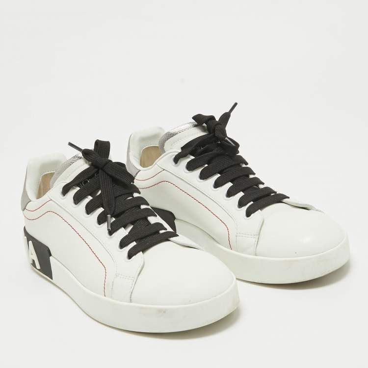 Pre Owned Dolce & Gabbana White Leather Portofino Lace Up Sneakers Size 38