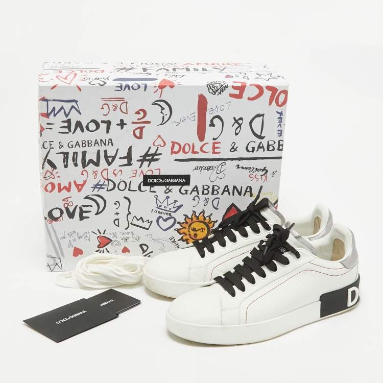 Pre Owned Dolce & Gabbana White Leather Portofino Lace Up Sneakers Size 38