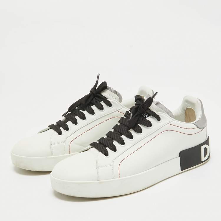 Pre Owned Dolce & Gabbana White Leather Portofino Lace Up Sneakers Size 38