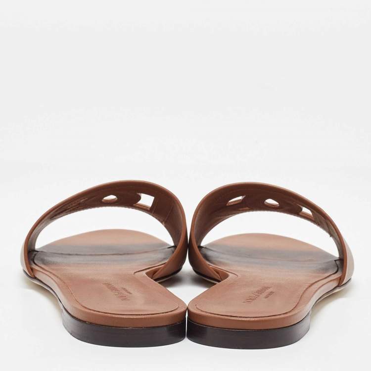 Pre Owned Dolce & Gabbana Brown Leather DG Millennials Flat Sandals Size 42