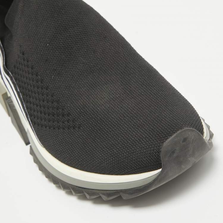 Pre Owned Dolce & Gabbana Black Knit Fabric Sorrento Slip On Sneakers Size 38
