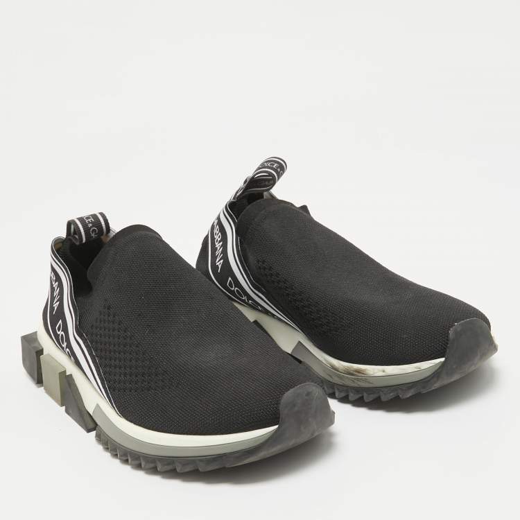 Pre Owned Dolce & Gabbana Black Knit Fabric Sorrento Slip On Sneakers Size 38