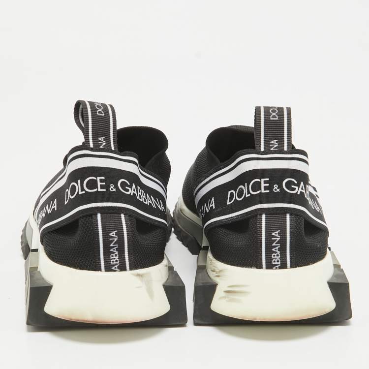 Pre Owned Dolce & Gabbana Black Knit Fabric Sorrento Slip On Sneakers Size 38