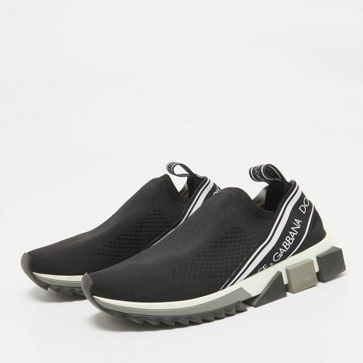 Pre Owned Dolce & Gabbana Black Knit Fabric Sorrento Slip On Sneakers Size 38