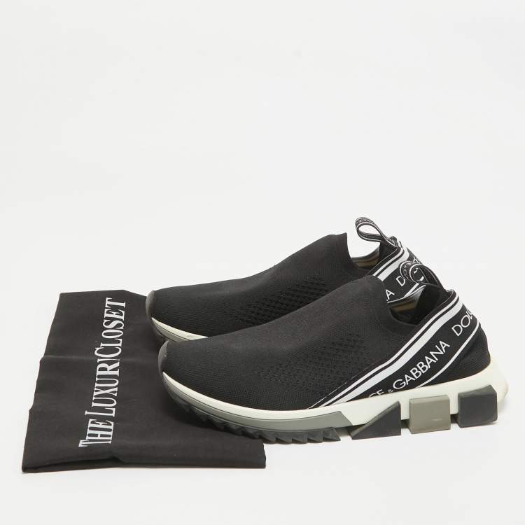 Pre Owned Dolce & Gabbana Black Knit Fabric Sorrento Slip On Sneakers Size 38