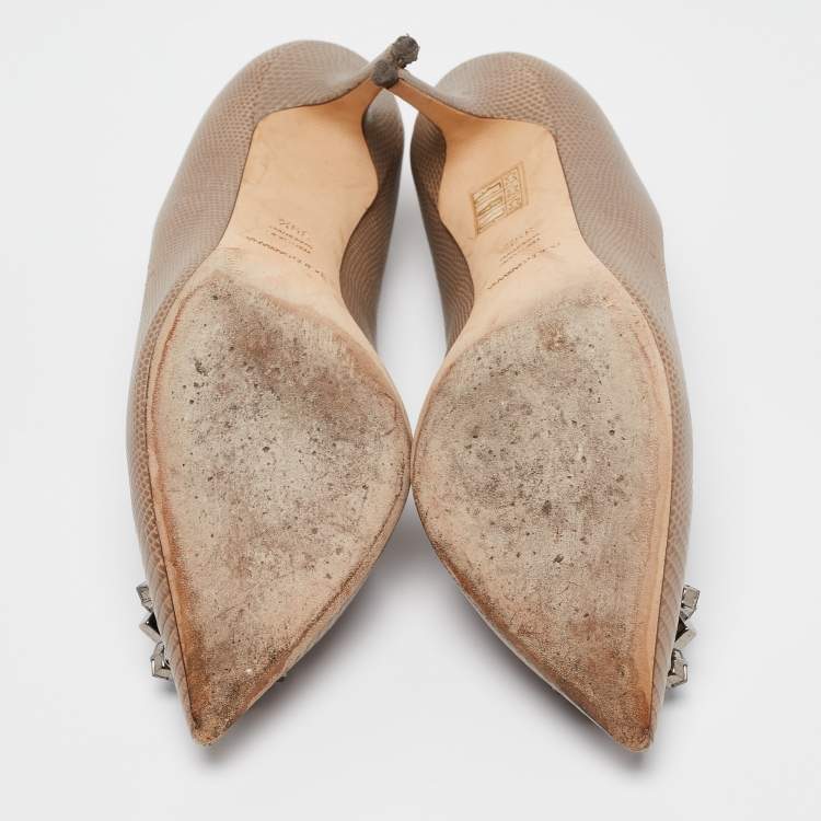 Pre Owned Dolce & Gabbana Beige Lizard Embossed Leather Bellucci Crystals Pumps Size 39.5