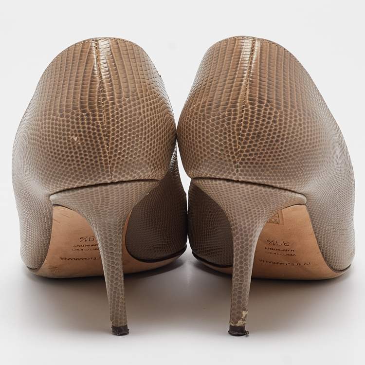 Pre Owned Dolce & Gabbana Beige Lizard Embossed Leather Bellucci Crystals Pumps Size 39.5