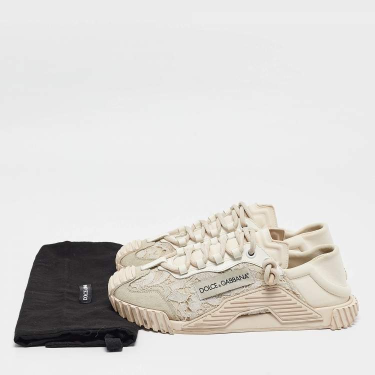 Pre Owned Dolce & Gabbana Cream/Pink Lace and Neoprene NS1 Sneakers Size 41