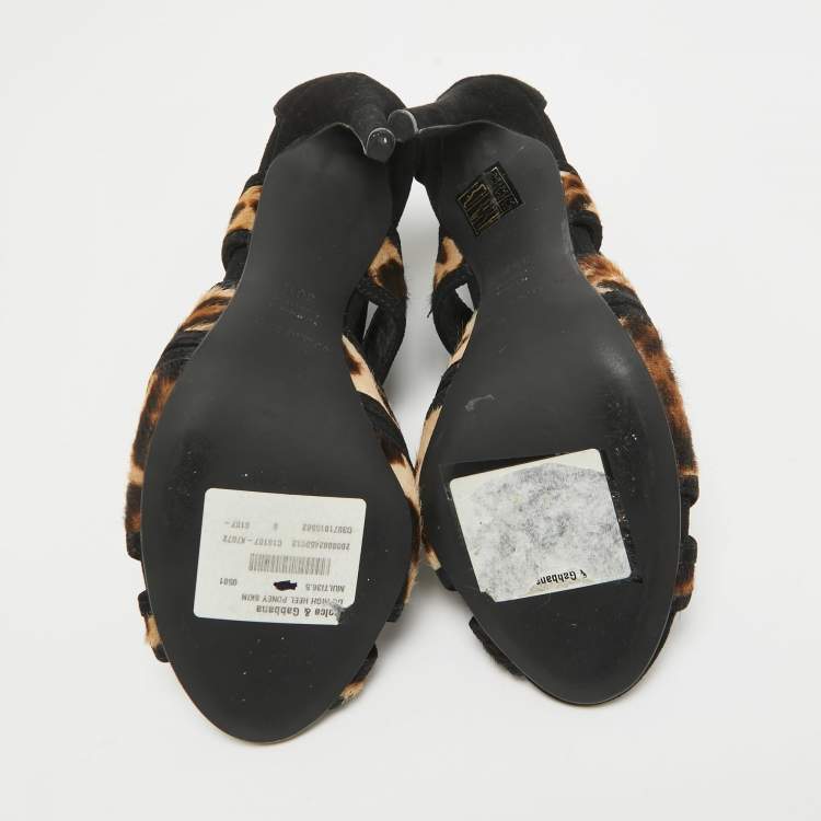 Pre Owned Dolce & Gabbana Black/Beige Calf Hair Ankle Strap Sandals Size 36.5
