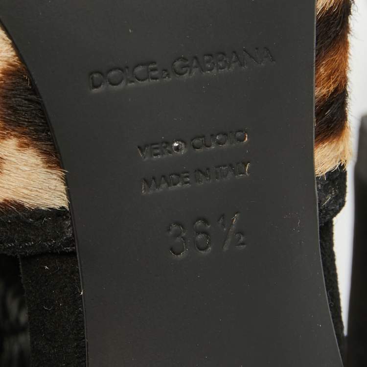 Pre Owned Dolce & Gabbana Black/Beige Calf Hair Ankle Strap Sandals Size 36.5