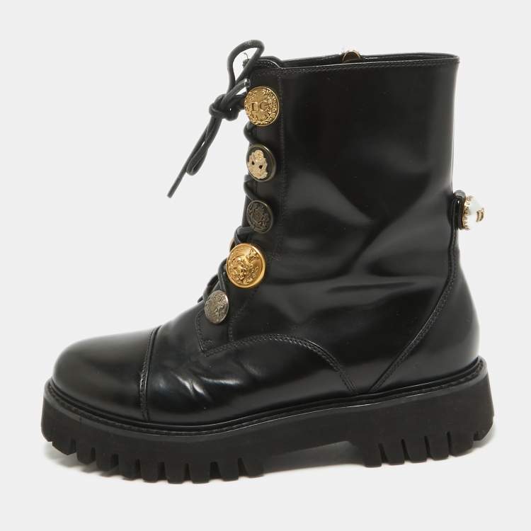 Pre Owned Dolce & Gabbana Black Leather Combat Boots Size 39