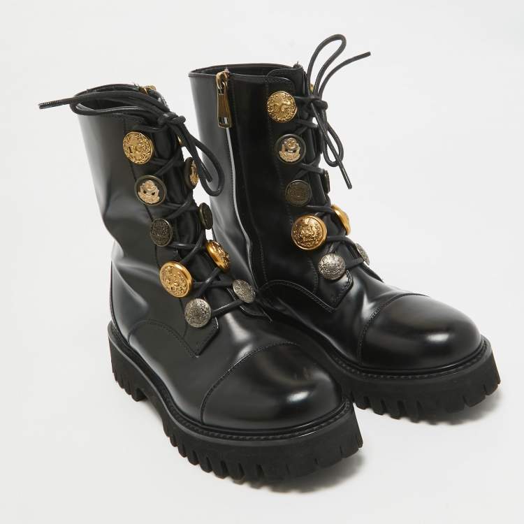 Pre Owned Dolce & Gabbana Black Leather Combat Boots Size 39