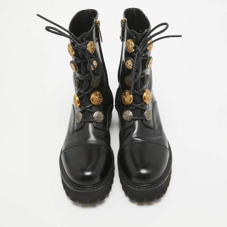 Pre Owned Dolce & Gabbana Black Leather Combat Boots Size 39