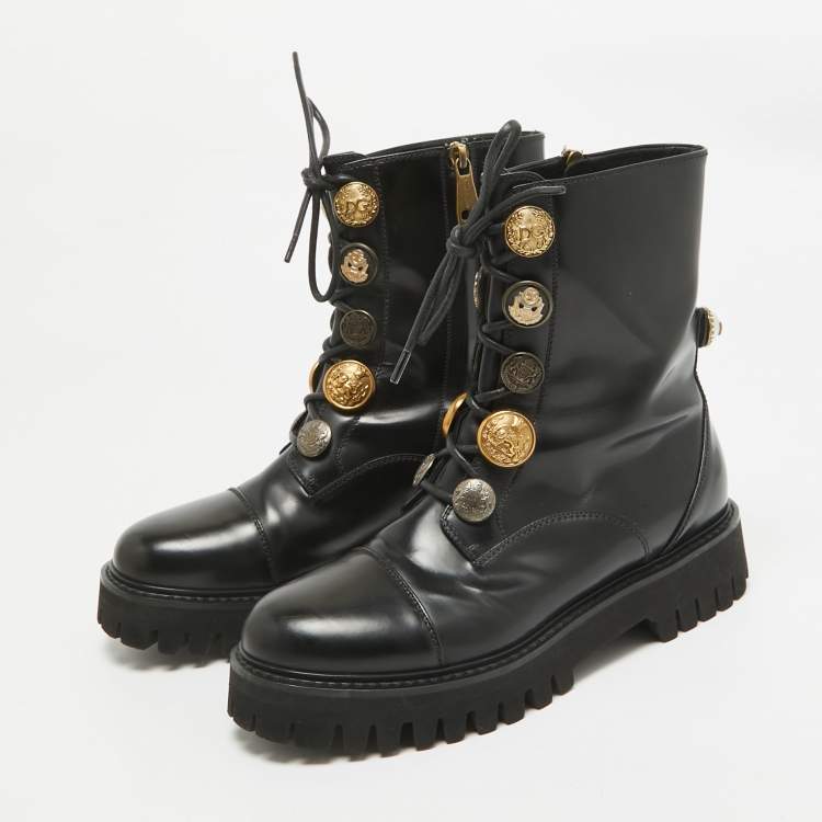 Pre Owned Dolce & Gabbana Black Leather Combat Boots Size 39