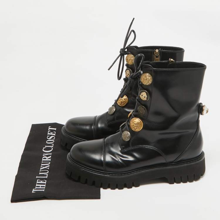 Pre Owned Dolce & Gabbana Black Leather Combat Boots Size 39
