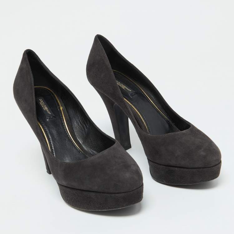 Pre Owned Dolce & Gabbana Black Suede Platform Pumps Size 39.5