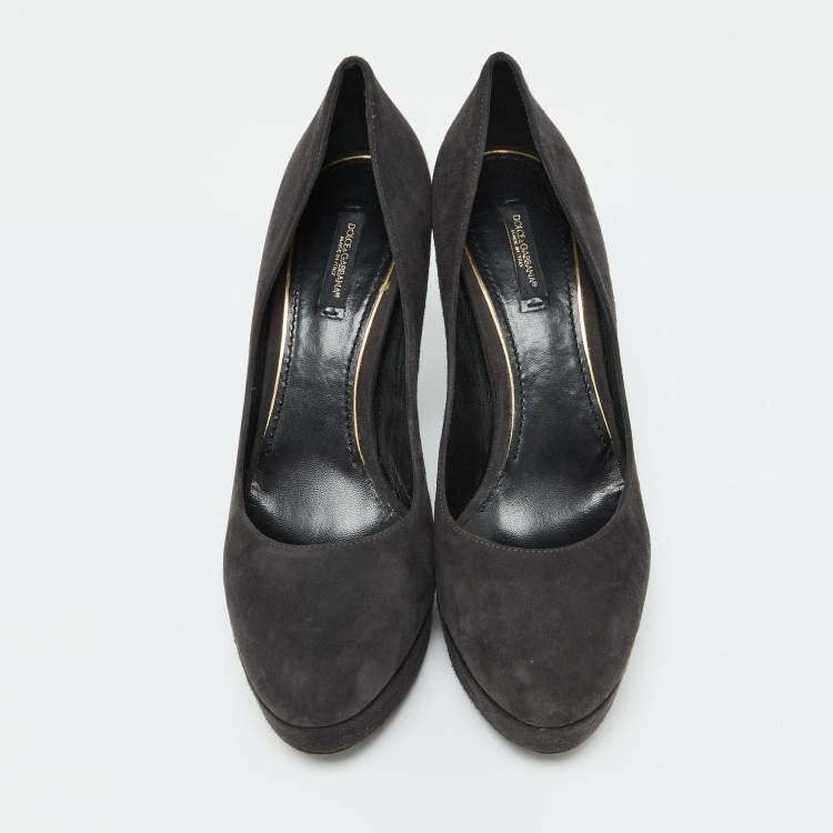 Pre Owned Dolce & Gabbana Black Suede Platform Pumps Size 39.5