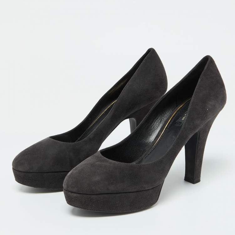 Pre Owned Dolce & Gabbana Black Suede Platform Pumps Size 39.5