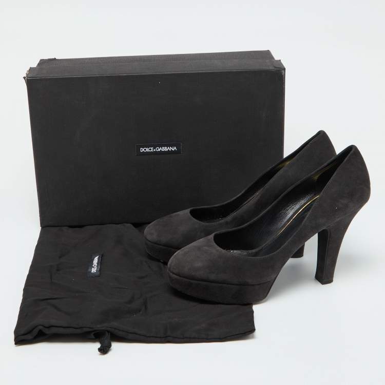Pre Owned Dolce & Gabbana Black Suede Platform Pumps Size 39.5