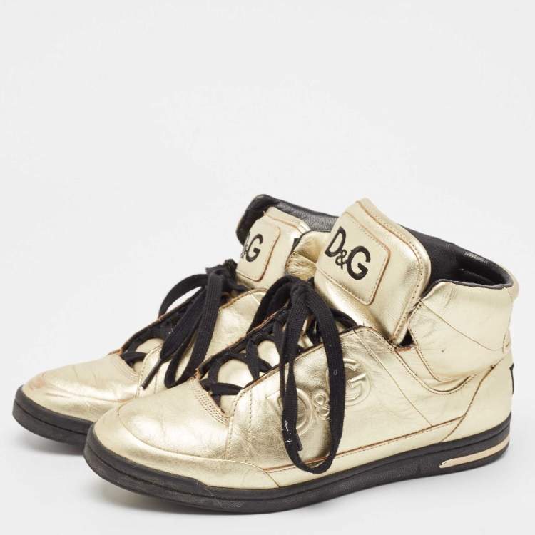 Dolce Gabbana Gold Leather High Top Sneakers Size 37.5 Dolce Gabbana TLC