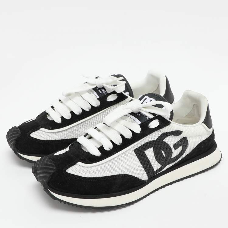 Pre Owned Dolce & Gabbana Black Mesh and Suede Low Top Sneakers Size 38