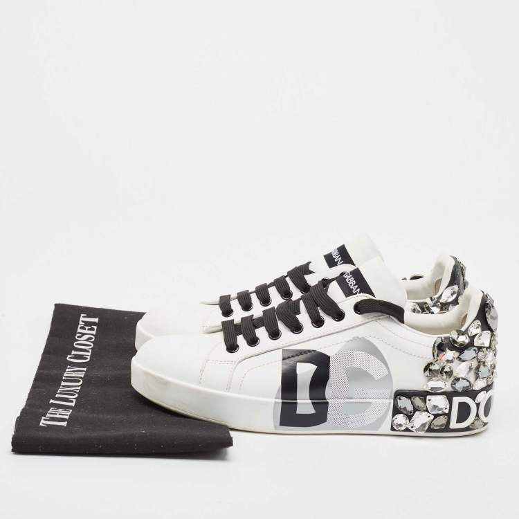 Pre Owned Dolce & Gabbana White Leather Portofino Lace Up Sneakers Size 39
