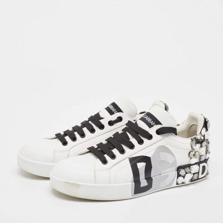 Pre Owned Dolce & Gabbana White Leather Portofino Lace Up Sneakers Size 39