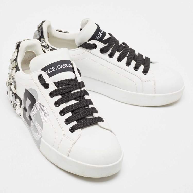 Pre Owned Dolce & Gabbana White Leather Portofino Lace Up Sneakers Size 39