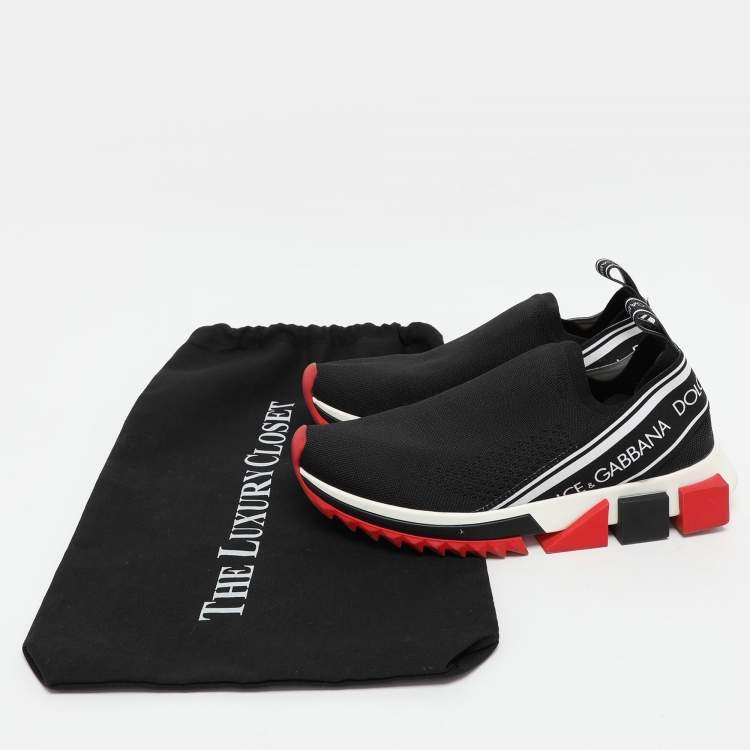 Pre Owned Dolce & Gabbana Black Knit Fabric Sorrento Slip On Sneakers Size 37.5