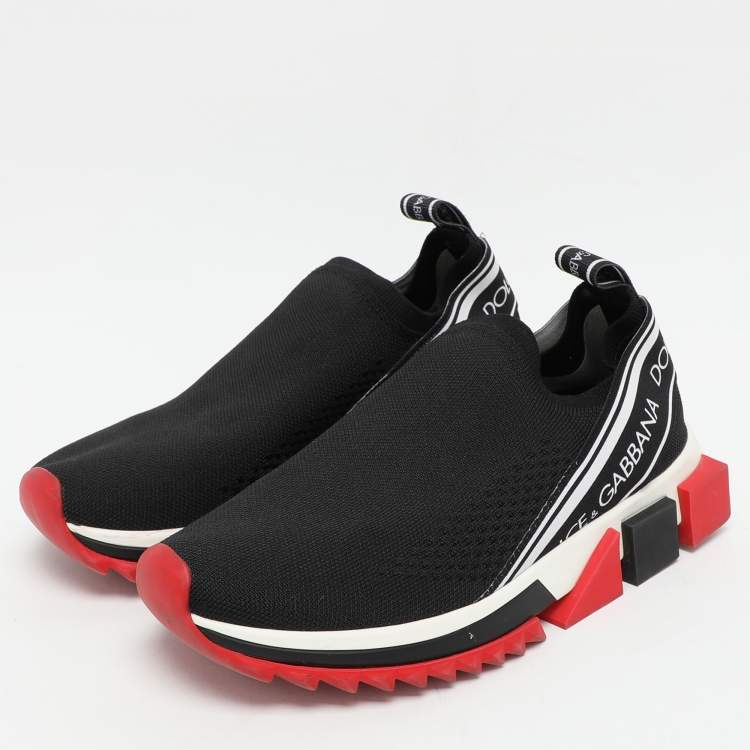 Pre Owned Dolce & Gabbana Black Knit Fabric Sorrento Slip On Sneakers Size 37.5