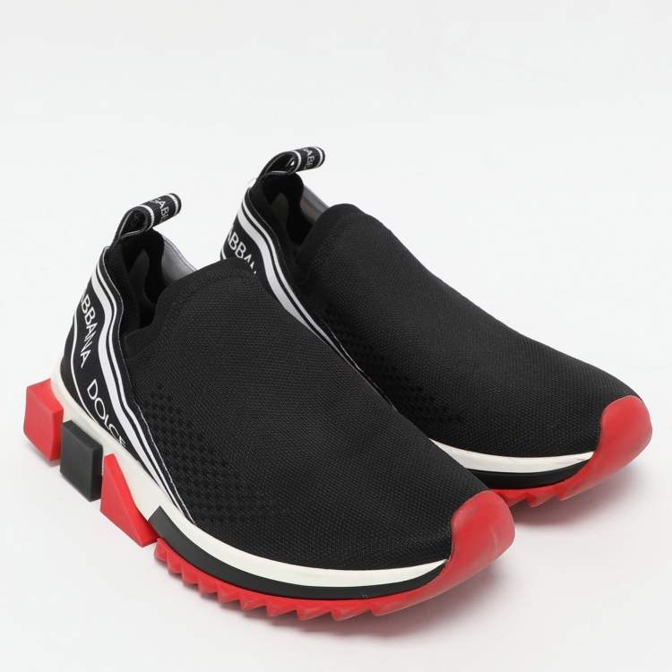 Pre Owned Dolce & Gabbana Black Knit Fabric Sorrento Slip On Sneakers Size 37.5