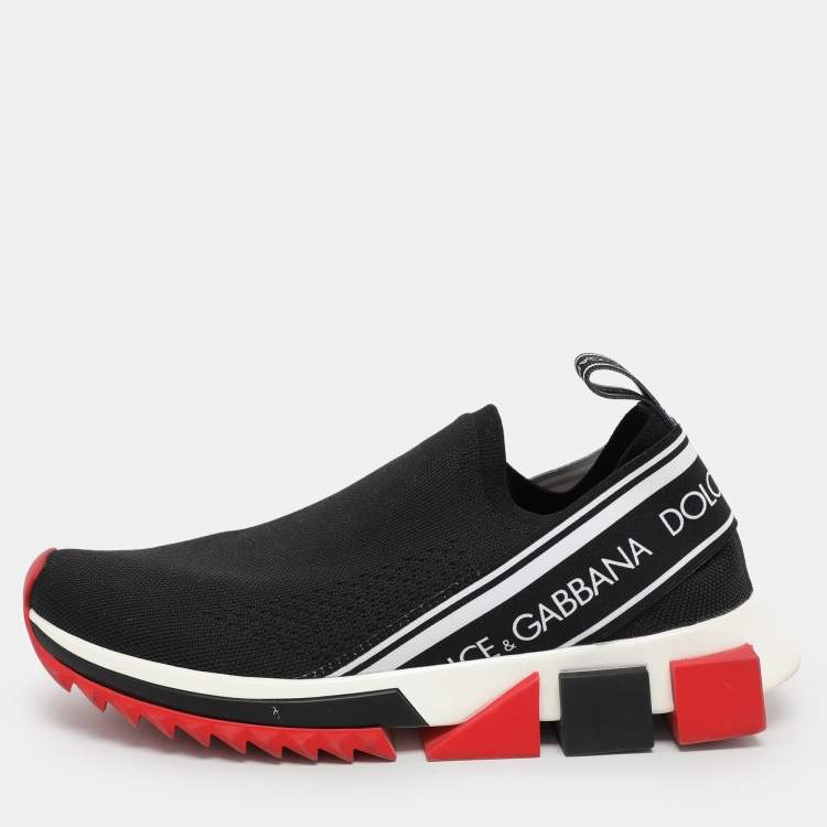 Pre Owned Dolce & Gabbana Black Knit Fabric Sorrento Slip On Sneakers Size 37.5