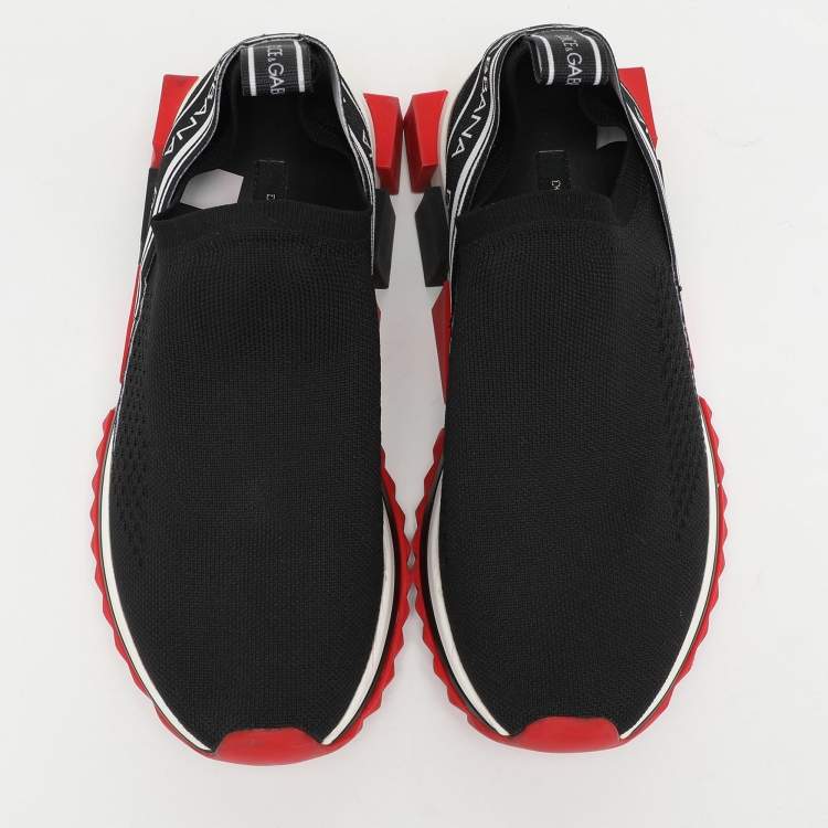 Pre Owned Dolce & Gabbana Black Knit Fabric Sorrento Slip On Sneakers Size 37.5